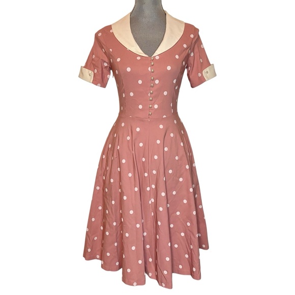 Gown Town Dresses & Skirts - NWT GownTown Pink Polka Dot Vintage Style Fit & Flare Dress Small